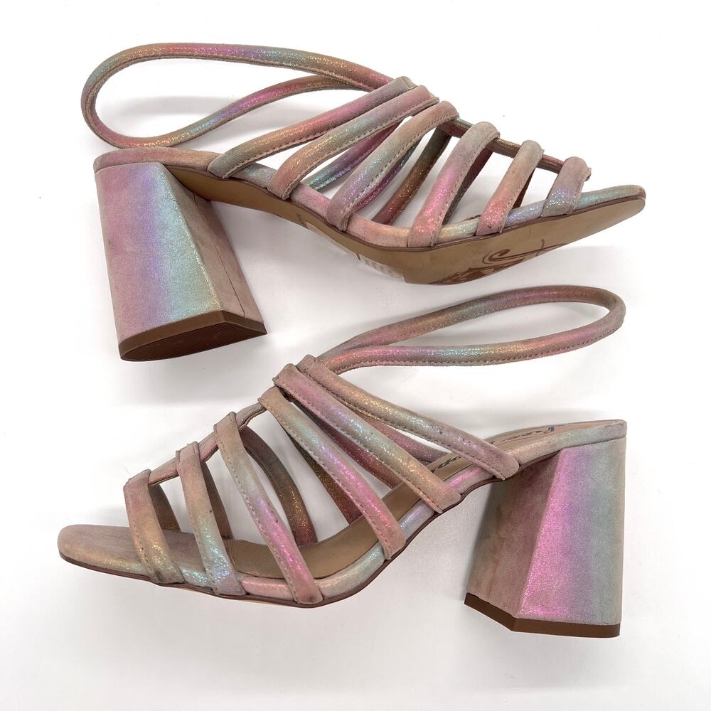 FREE PEOPLE Colette Leather Heels 7.5 Metallic Rainbow Strappy Sandal Cage NEW - Picture 4 of 15